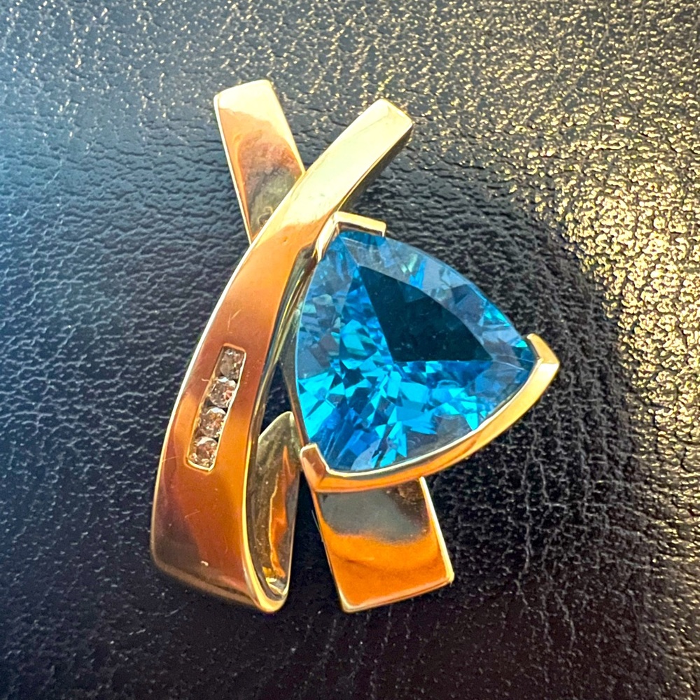14k Gold, Genuine Topaz Pendant with Diamond Accents